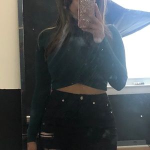 Green fitted turtleneck crop top